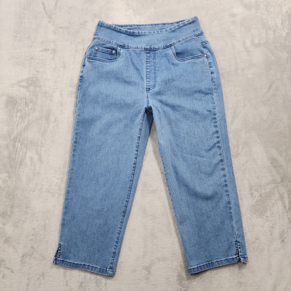 Vintage Blair Jeans Womens 10 Blue High Rise Capri Crop Pull On Slit Hem Stretch